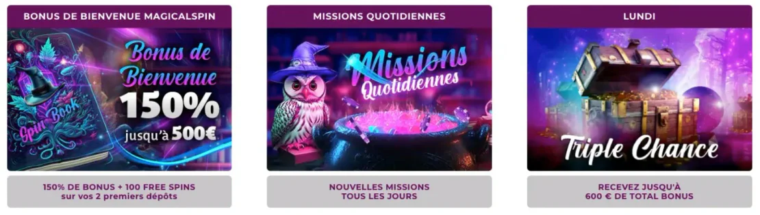 Bonus de bienvenue et offres promotionnelles sur Magical Spin Casino