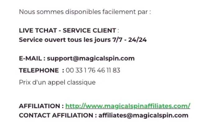 MagicalSpin Casino support